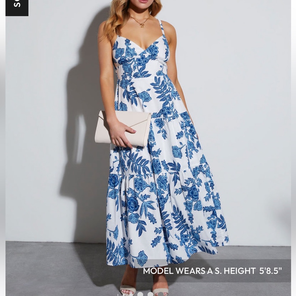 Vici White Maxi Dress with Blue Floral Print
